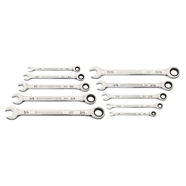 Gearwrench 10 Piece 90-Tooth 12 Point SAE Combination Ratcheting Wrench Set - 86958