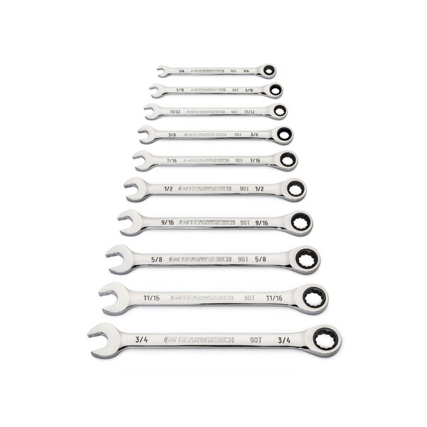 Gearwrench 10 Piece 90-Tooth 12 Point SAE Combination Ratcheting Wrench Set - 86958