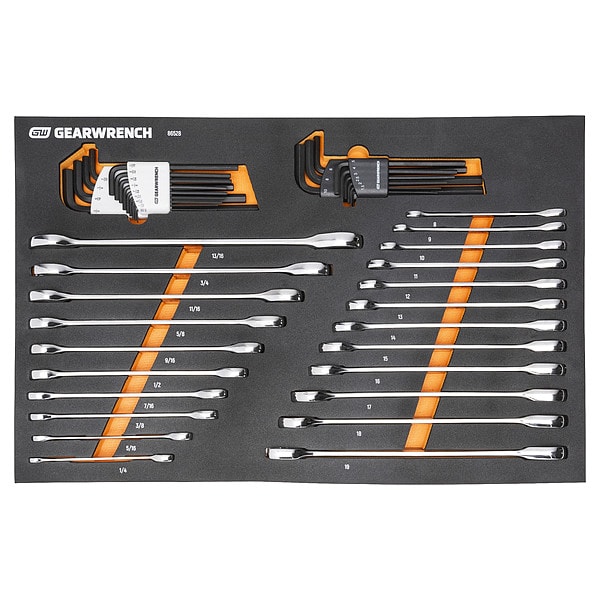 Gearwrench 44 Piece 90T SAE/Metric Combination Ratcheting Wrench & Long Arm Hex Key Set with Foam Storage Tray - 86528