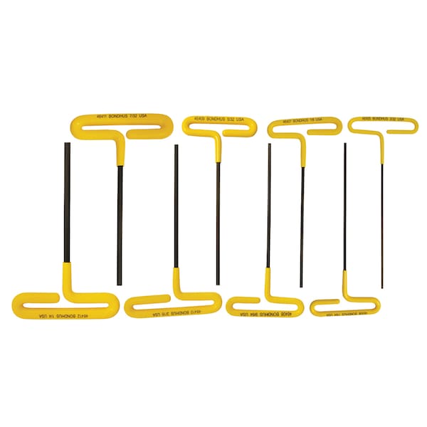 Bondhus Set 8 Cushion Grip Loop Hex T-Handle 6" 3/32-1/4" - 46432
