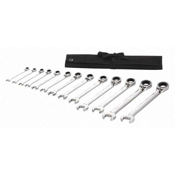 Westward Ratcheting Wrench Set, SAE, 5/16 in to 1 in Head Sizes, 13-Piece - 54DG32