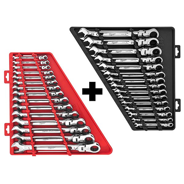 Milwaukee Tool Flex Head Ratcheting Combination Wrench Sets - 15pc Metric, 15pc SAE - 48-22-9513,48-22-9413