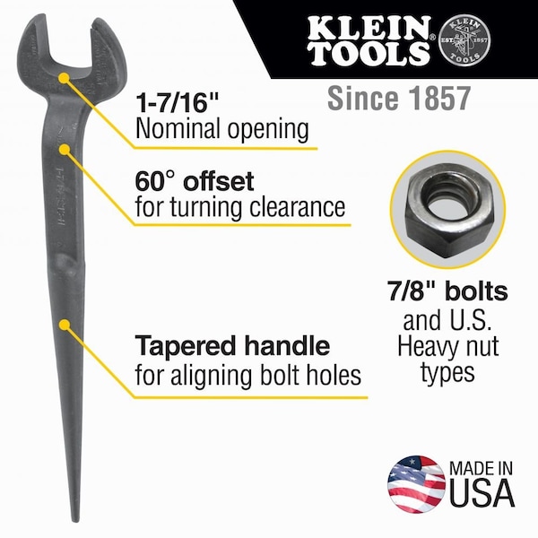Klein Tools Spud Wrench 1-7/16-Inch Nominal Opening for Heavy Nut - 3213