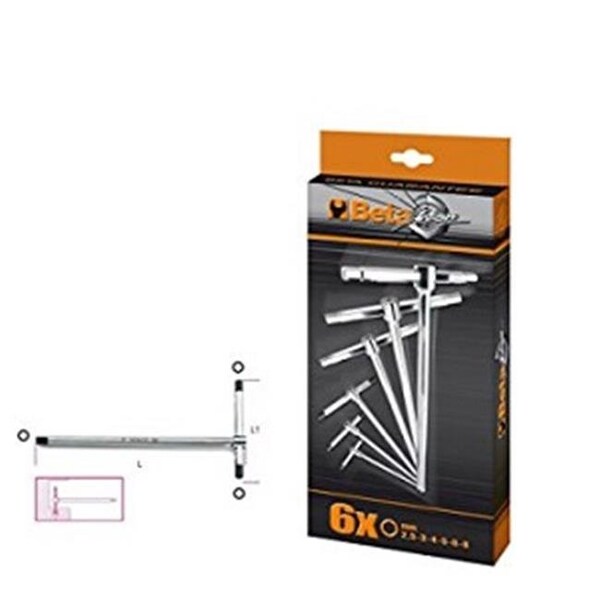 Beta Beta Tools 009510687 T-Handle Wrenches with Three Hexagon Male Ends - Set of 6 - 9510687