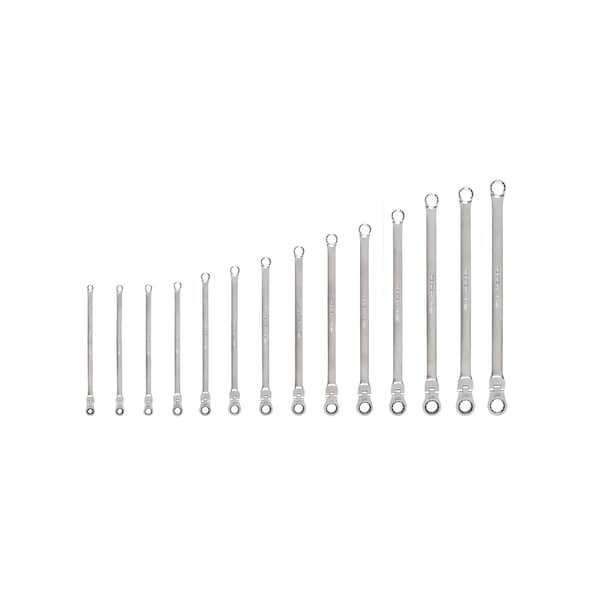 Tekton Long Fixed/Flex Head 12-Point Ratcheting Box End Wrench Set, 14-Piece, 6-19 mm - WRB95003
