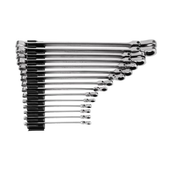 Tekton Long Fixed/Flex Head 12-Pnt Ratcheting Box End Wrench Set W/ Modular Organizers, 15-Piece, 1/4-1'' - WRB95302
