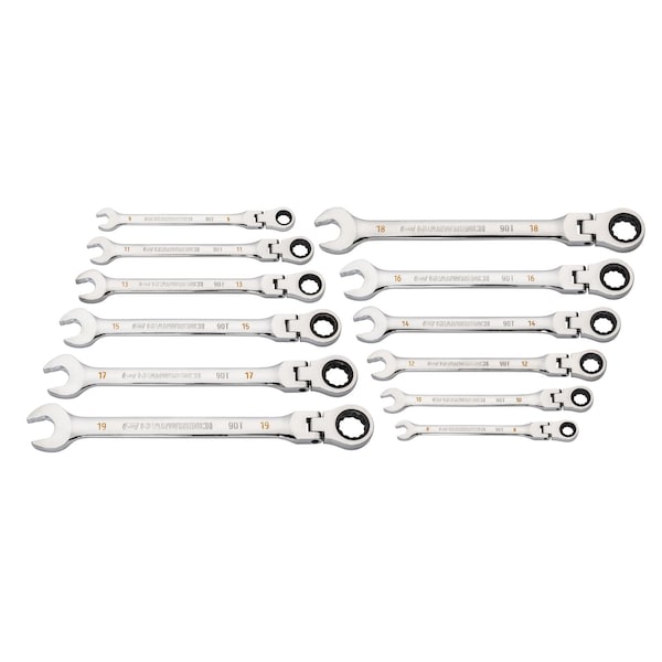 Gearwrench 12 Piece 90-Tooth 12 Point Flex Head Ratcheting Combination Metric Wrench Set - 86727