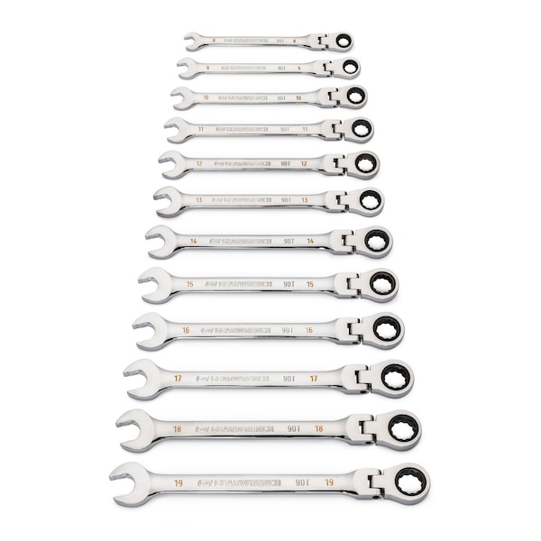 Gearwrench 12 Piece 90-Tooth 12 Point Flex Head Ratcheting Combination Metric Wrench Set - 86727