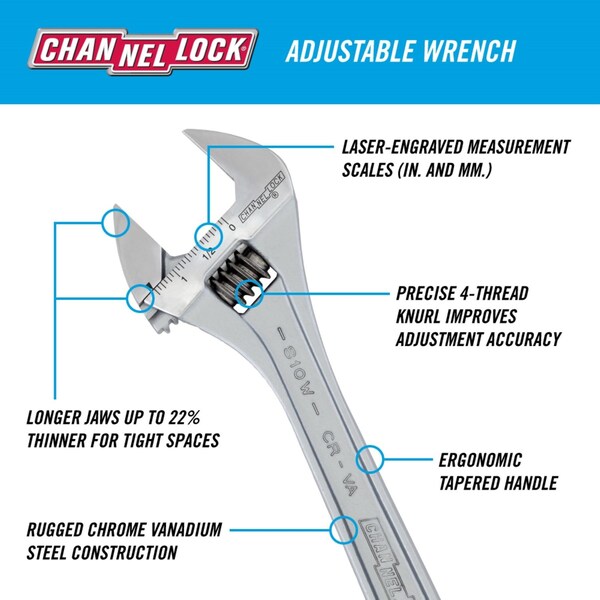 Channellock Channellock Metric and SAE Adjustable Wrench 4 in. L 1 pc - 804