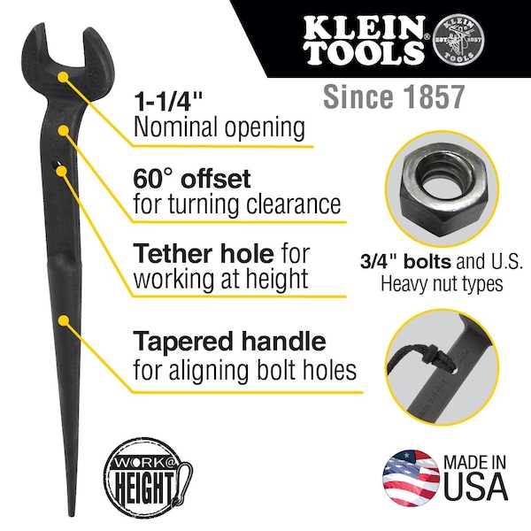 Klein Tools Spud Wrench, 1-1/4-Inch Nominal Opening with Tether Hole - 3212TT