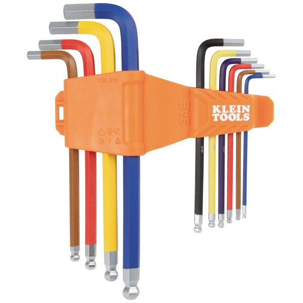 Klein Tools Powder Coated Long BallEnd Hex Key Set, SAE, 10Piece - CBLS10