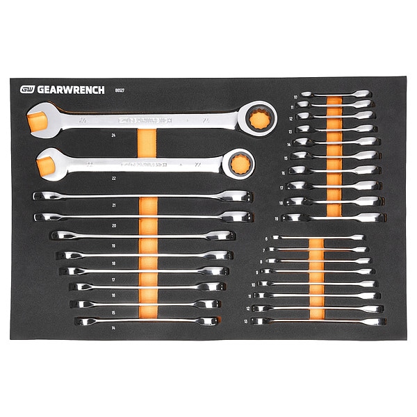 Gearwrench 28-pc 72-Tooth 12 Point Metric Standard & Stubby Combination Ratcheting Wrench Set w/ Storage Tray - 86527