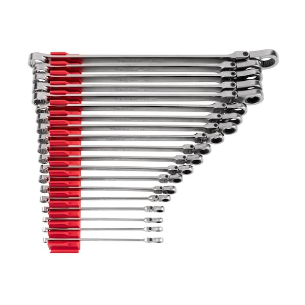 Tekton Long Fixed/Flex Head 12-Point Ratcheting Box End Wrench Set W/ Modular Organizers, 19-Piece, 6-24mm - WRB95304