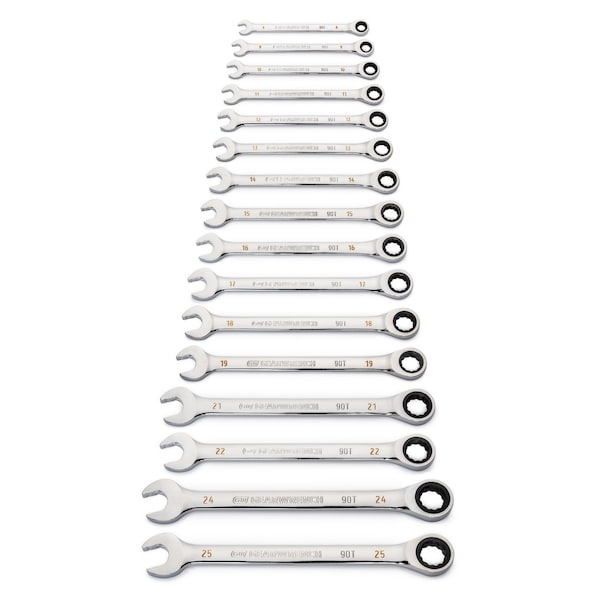Gearwrench 16 Piece 90-Tooth 12 Point Metric Combination Ratcheting Wrench Set - 86928