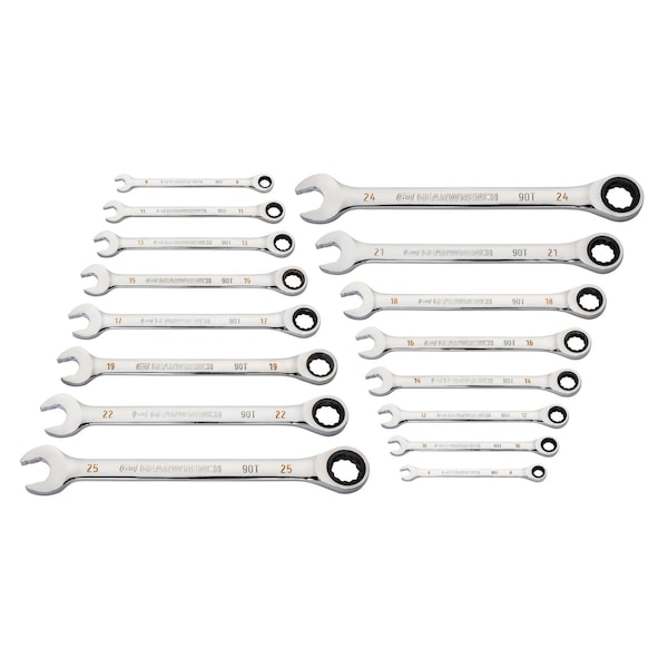 Gearwrench 16 Piece 90-Tooth 12 Point Metric Combination Ratcheting Wrench Set - 86928
