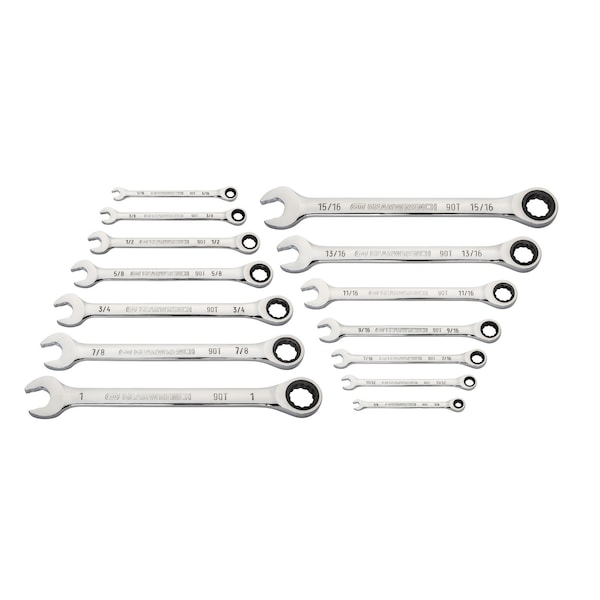Gearwrench 14 Piece 90-Tooth 12 Point SAE Combination Ratcheting Wrench Set - 86959
