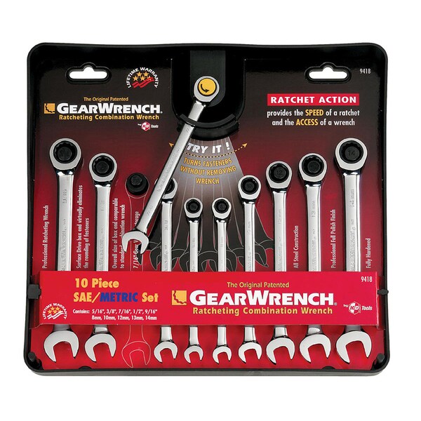 Gearwrench GEARWRENCH 12 Point Metric and SAE Ratcheting Combination Wrench Set 10 pc - 9418