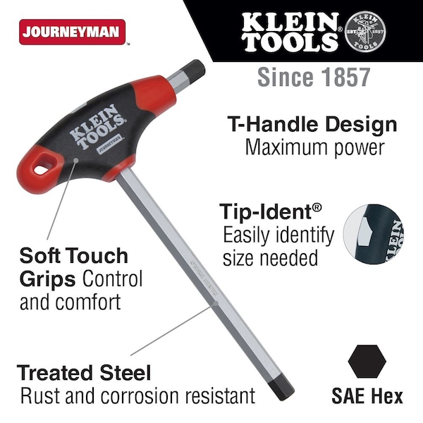 Klein Tools SAE T-Handle Hex Key, 7/64" Tip Size - JTH6E07
