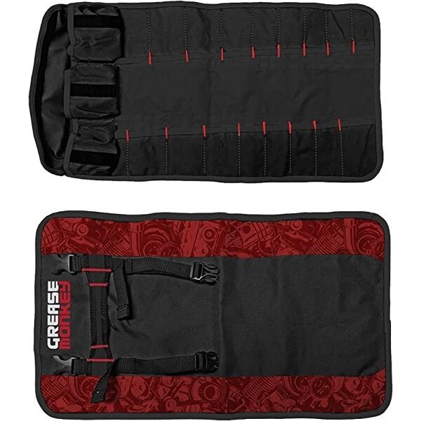 Stupid Simple Tools Combination Metric and SAE Ratcheting Wrenches, 18 Pieces w/a Grease Monkey 19 Pocket Rollup Pouch - RATCHET18PC