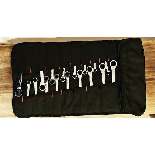 Stupid Simple Tools Combination Metric and SAE Ratcheting Wrenches, 18 Pieces w/a Grease Monkey 19 Pocket Rollup Pouch - RATCHET18PC