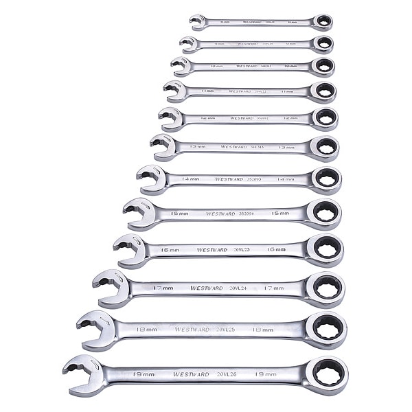 Westward Combination Ratcheting Wrench Set, Alloy Steel, 12 Tools - 20PH18