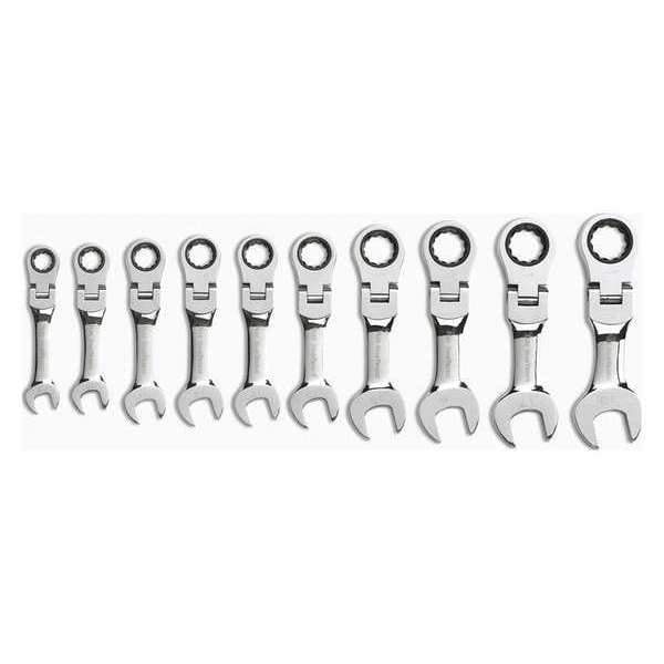 Gearwrench 10 Piece 72-Tooth 12 Point Stubby Flex Head Ratcheting Combination Metric Wrench Set - 9550