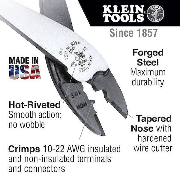 Klein Tools 9 3/4 in Crimper 10 to 22 AWG - J1005