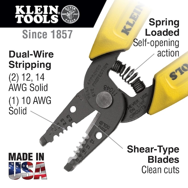 Klein Tools 6-1/4" Dual-Wire Stripper/Cutter 10, 12, 14 AWG - 11048