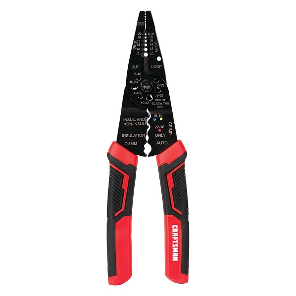 Craftsman Wire Stripper, Crimp, 10 to 22 AWG, 8" L - CMHT81714