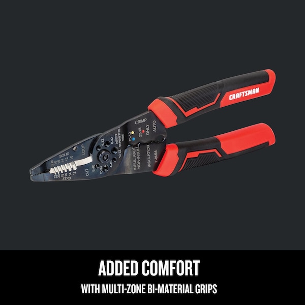 Craftsman Wire Stripper, Crimp, 10 to 22 AWG, 8" L - CMHT81714