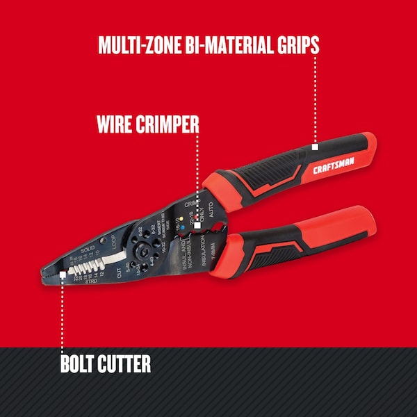 Craftsman Wire Stripper, Crimp, 10 to 22 AWG, 8" L - CMHT81714