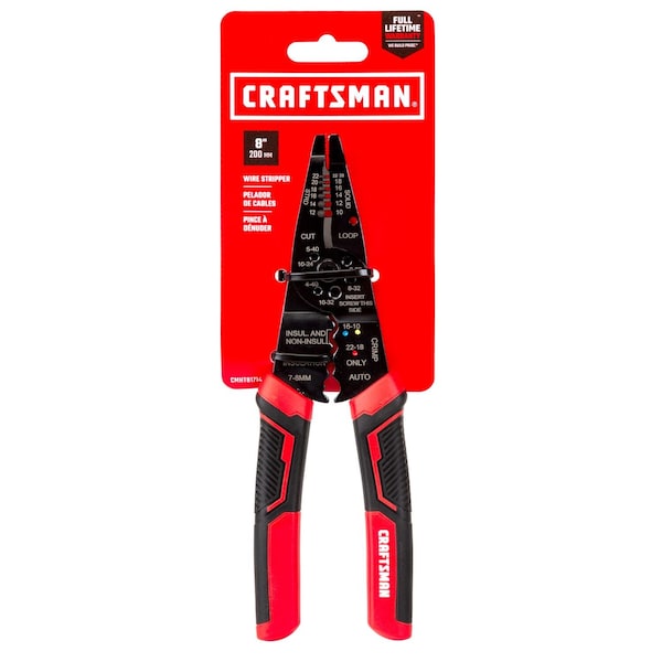 Craftsman Wire Stripper, Crimp, 10 to 22 AWG, 8" L - CMHT81714