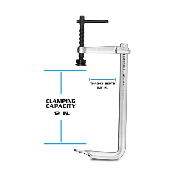Capri Tools 12 in Heavy Duty All Steel Bar Clamp, 5-1/2 in Throat Depth - CP11031