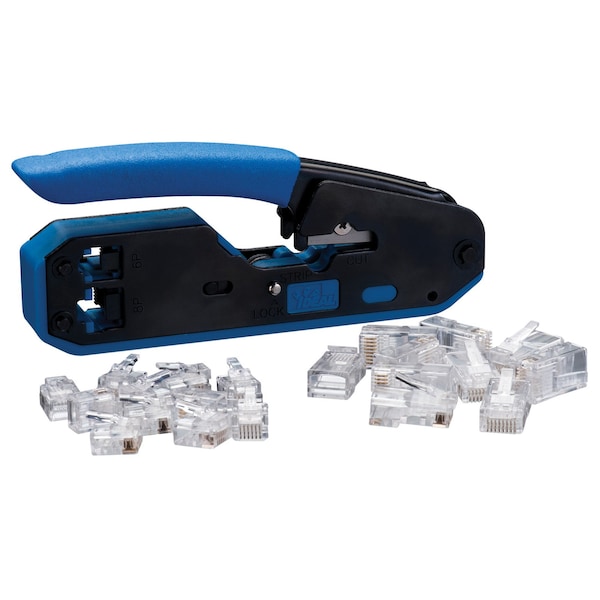 Ideal 5-3/8" Crimper and Connector Kit RJ-45, RJ-11 - 33-396