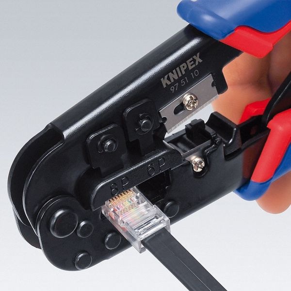 Knipex 7 1/2 in Crimper RJ-11/12 (6-Poles) 9.65mm, RJ-45 (8-Poles) 11.68mm - 97 51 10