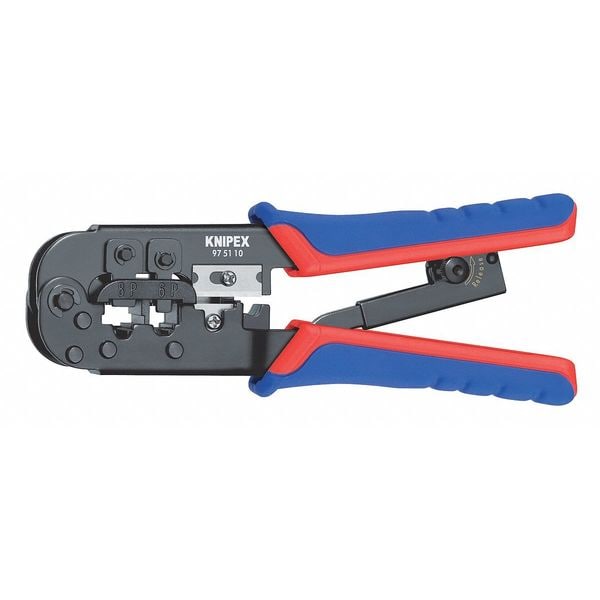 Knipex 7 1/2 in Crimper RJ-11/12 (6-Poles) 9.65mm, RJ-45 (8-Poles) 11.68mm - 97 51 10