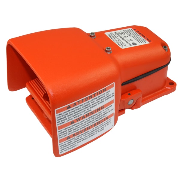 Interruptor de pie Linemaster Heavy Duty, SPDT, Momentáneo, 125/250V CA, 13/2/4, 20, Hierro fundido, Naranja - 531-SWH