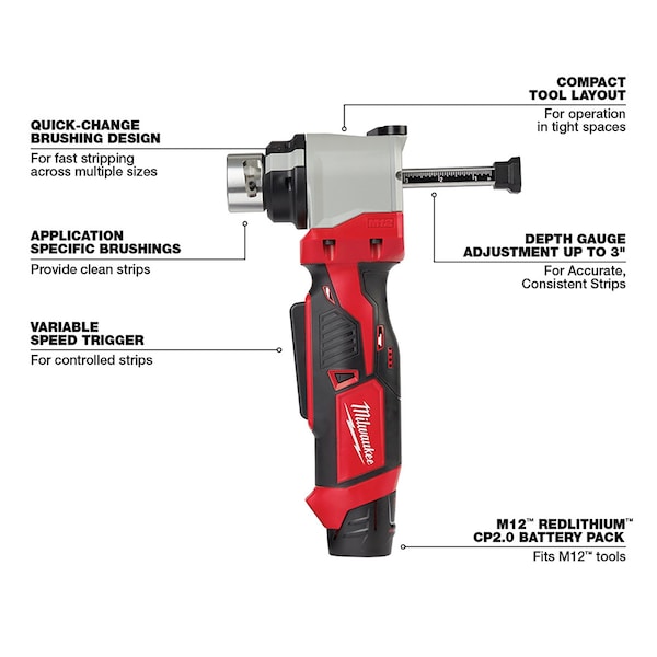 Milwaukee Tool M12 Cable Stripper Kit with 11 Al THHN / XHHW Bushings - 2435AL-21