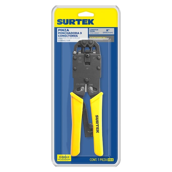 Surtek Ratcheting Modular Crimper/Stripper 8in For Rj45, Rj12, Rj9 - 994