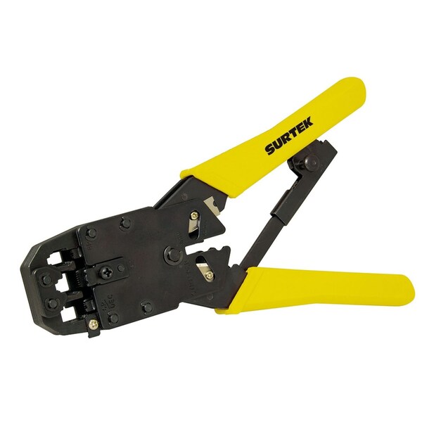 Surtek Ratcheting Modular Crimper/Stripper 8in For Rj45, Rj12, Rj9 - 994