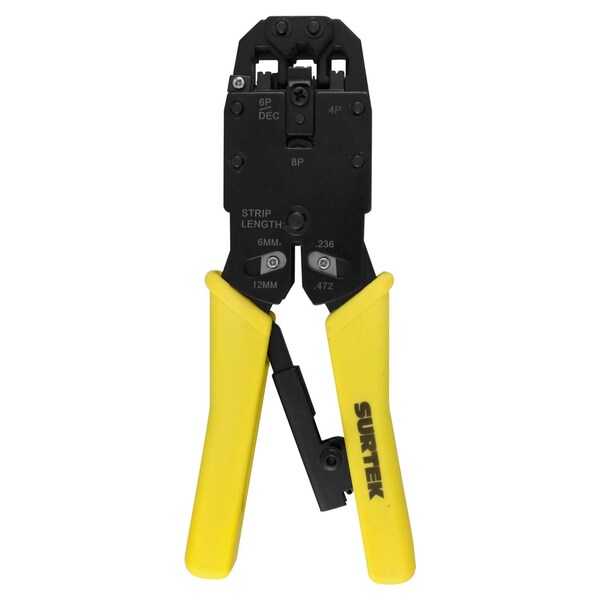 Surtek Ratcheting Modular Crimper/Stripper 8in For Rj45, Rj12, Rj9 - 994