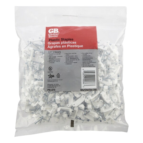 Gb Gardner Bender 3/4 in. W Plastic Insulated Cable Staple 250 pk - PS-275N