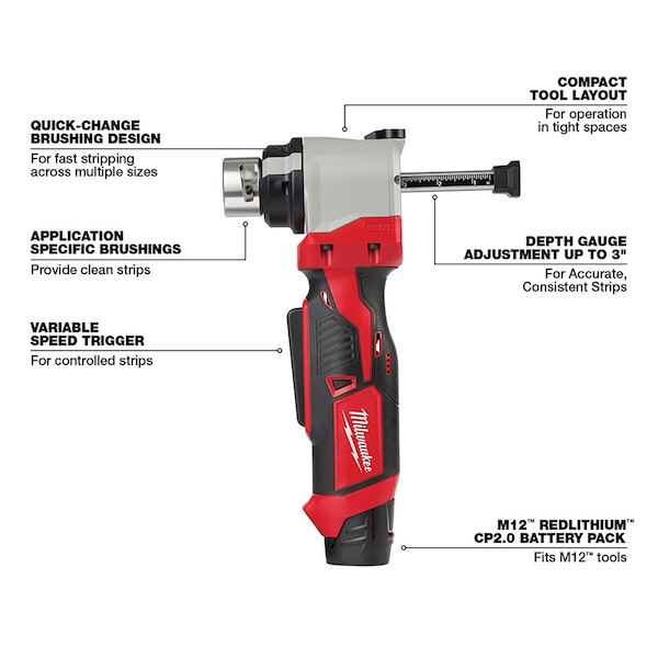 Milwaukee Tool M12 Cable Stripper Kit for Cu RHW / RHH / USE - 2435X-21