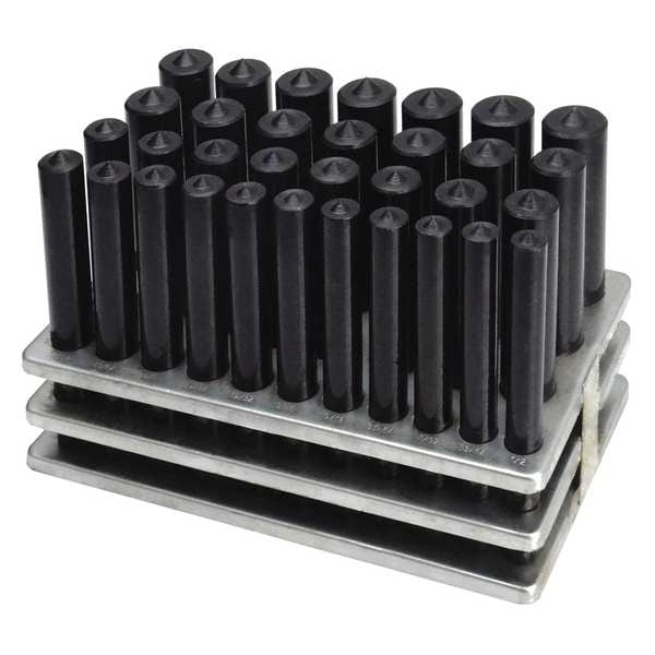 Westward Transfer Punch Set, 1/2 to 1 in, Steel, 33 Piece - 22N850