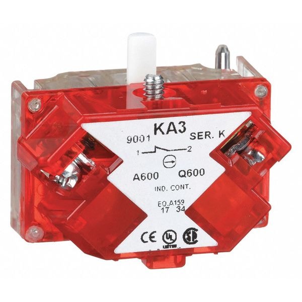 Bloque de contacto Schneider Electric, Momentáneo, INC, 30 mm, 10A @ 600V CA, Terminal de tornillo-clamp - 9001KA3.