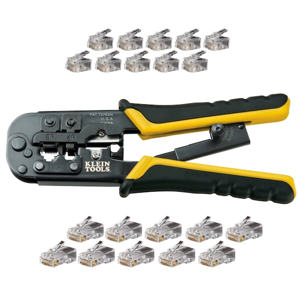 Klein Tools 7 1/2 in Crimper and Connector Kit Ethernet, RJ45 - VDV226-817