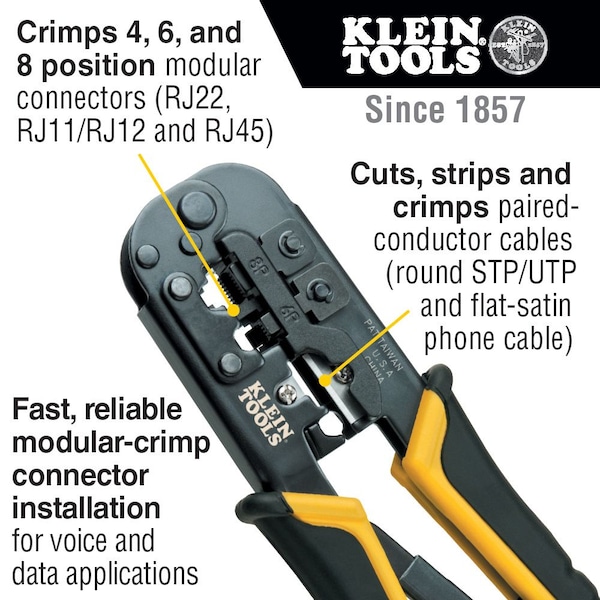 Klein Tools 7 1/2 in Crimper and Connector Kit Ethernet, RJ45 - VDV226-817