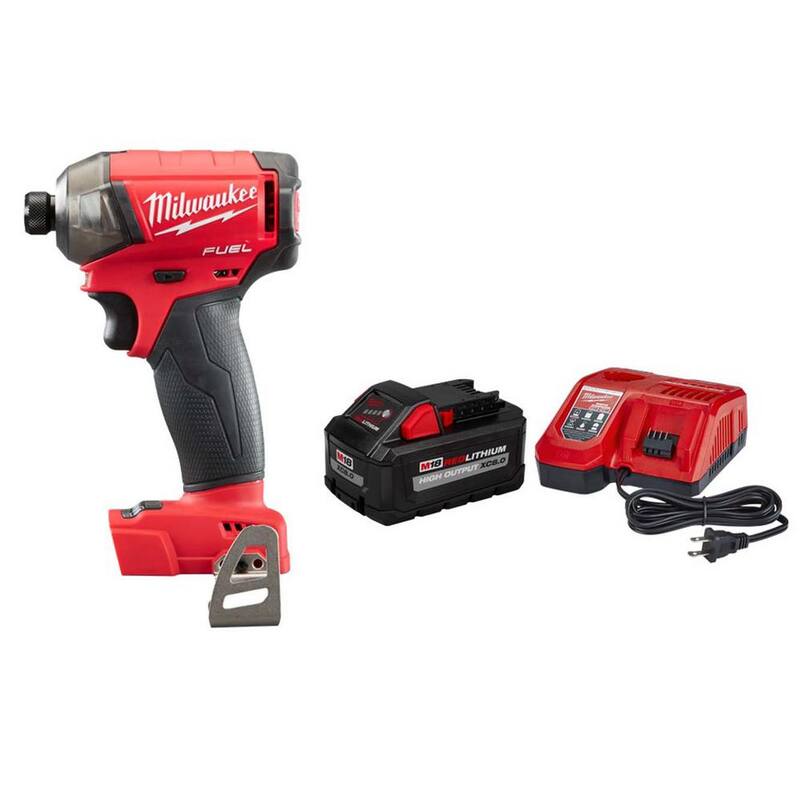 Milwaukee M18 FUEL SURGE Llave de Impacto Inalámbrica sin Escobillas de 1/4 de Pulgada con Batería de Iones de Litio de 18 Voltios y 8.0 Ah - Kit de Arranque - 2760-20-48-59-1880
