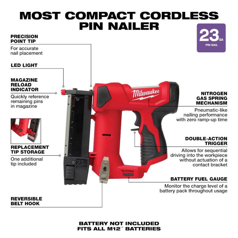 Milwaukee M18 FUEL SURGE 18V Lithium-Ion Brushless Cordless 1/4 in. Hex Impact Driver Kit con M12 Clavadora de Pines y Batería de 2.0 Ah - 2760-22-2540-20-48-11-2420