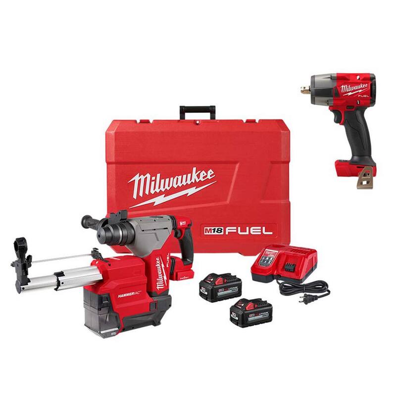 Milwaukee M18 FUEL 18V Lithium-Ion Brushless 1-1/8 in. Martillo giratorio inalámbrico SDS-Plus con Kit de extracción de polvo y Llave de impacto M18 FUEL - 2915-22DE-2962P-20